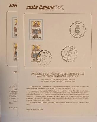 2  Francobolli 1994 Celebrazioni Lauretane 