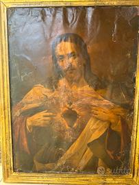 Stampa antica  con cornice, sacro cuore di Gesù