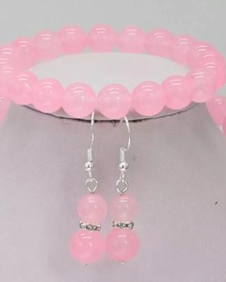 Parure collana bracciale orecchini quarzo rosa
