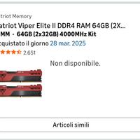 RAM patriot viper elite ddr4  64GB 2x32 4000 MHZ