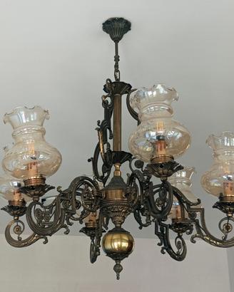 Lampadario metallo e vetro soffiato