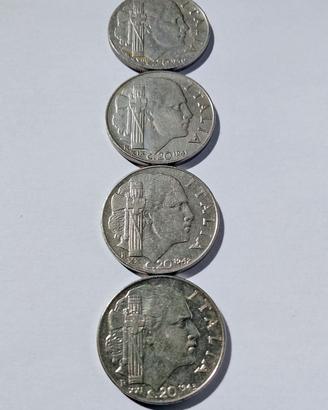 4 monete 20 centesimi "Impero" 1940/41/42/43