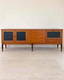 Sideboard bar Mid-Century teak e skai anni 50/60