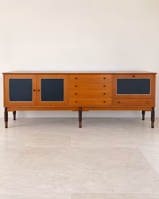 Sideboard bar Mid-Century teak e skai anni 50/60