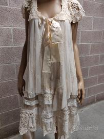 Abito cotone,tulle di seta e macramè 