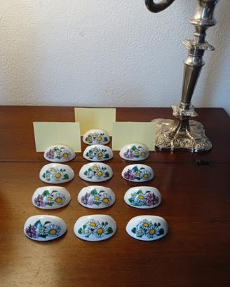 13 segnaposto vintage in porcellana, fiori, 1960