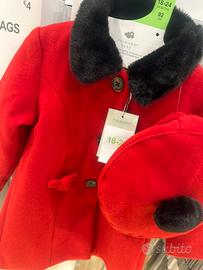 Cappotto rosso + cappetto francese neonata 2 anni