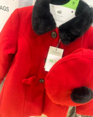 Cappotto rosso + cappetto francese neonata 2 anni