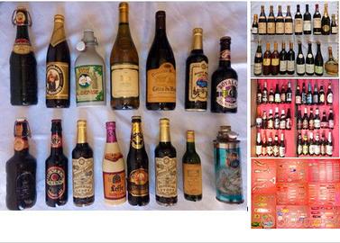 Bottiglie di vino e birra piene da collezione