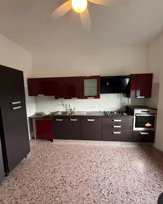 Cucina lineare con frigo e elettrodomestici