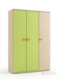 Due armadi cameretta bimbi verde e legno 3 ante