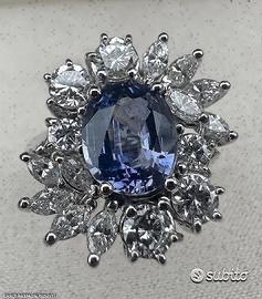 ANELLO ORO 18kt. CON DIAMANTI E ZAFFIRO CEYLON
