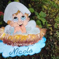 Cocogna  in legno cartellone nascita da esterno