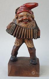 ANTICA STATUA IN LEGNO (ANRI) DI GNOMO MUSICISTA