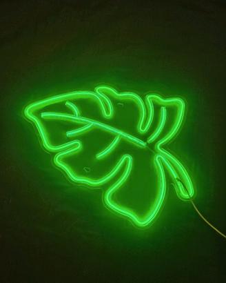 Led luce neonato colore verde a forma di foglia