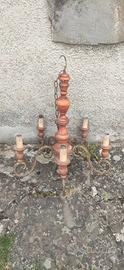 antico lampadario in legno e ferro da restaurare