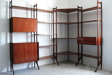 Libreria svedese modulare angolare vintage legno