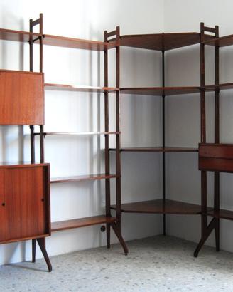 Libreria svedese modulare angolare vintage legno