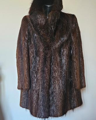 Cappotto di pelliccia di castoro marrone taglia L
