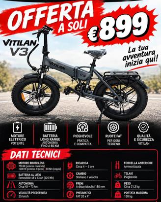 VITILAN V3 E-BIKE disponibile GRIGIA, NERA, BIANCA