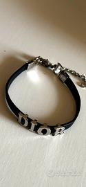 Bracciale Dior vintage doppio giro in pelle nera