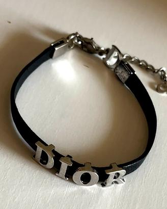 Bracciale Dior vintage doppio giro in pelle nera