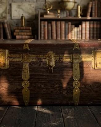 Baule Antico da Viaggio in Legno e Ottone