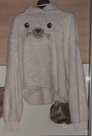 Felpa con capuccio design viso Kawaii orsetto foca