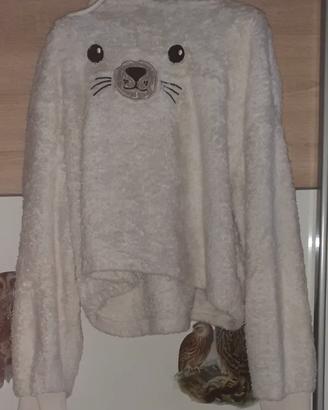 Felpa con capuccio design viso Kawaii orsetto foca