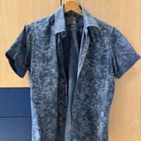 Camicia Nuvolari estiva maniche corte blu damascat