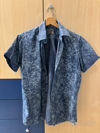 Camicia Nuvolari estiva maniche corte blu damascat