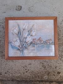 Quadretto decorativo con tulipani e paesaggio