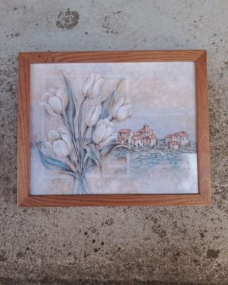 Quadretto decorativo con tulipani e paesaggio