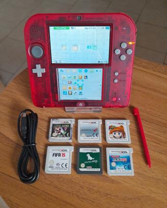 Nintendo 2DS rosso trasparente + giochi 