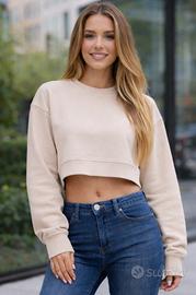 Felpa beige sabbia xs cropped corta pull&bear