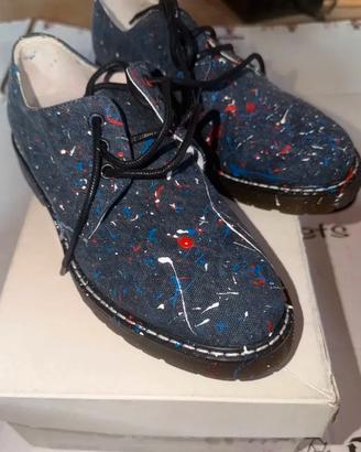 Scarpe stringate stile Oxford in tela blu scuro co