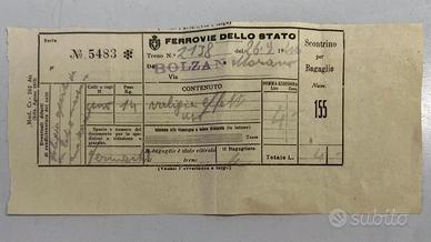 Biglietto storico 1944 del servizio bagagliaio FS