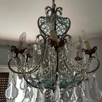 Lampadario vintage di cristallo con pendenti