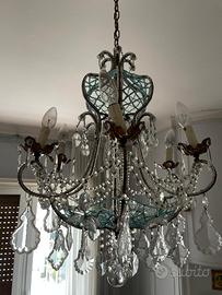 Lampadario vintage di cristallo con pendenti