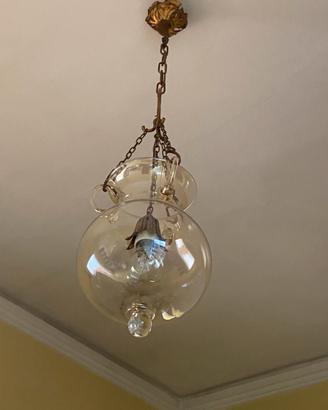 Lampadario a sospensione vetro + ottone