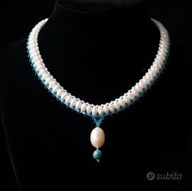Collana perle vintage cristallo pendente apatite