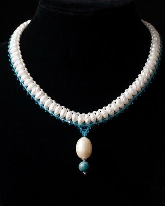 Collana perle vintage cristallo pendente apatite