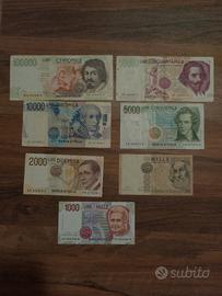 Lotto sette banconote vecchie lire, pre euro. 