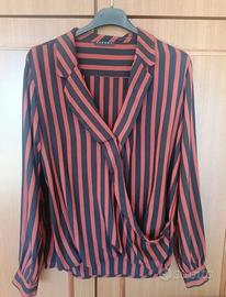Camicia Sisley a righe nera e bordeaux taglia S 
