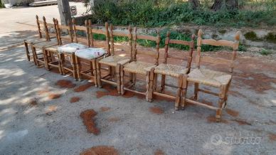 8 sedie antiche in paglia rustiche