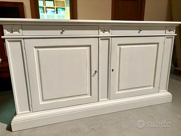 NUOVA CREDENZA 2 ANTE 4 CASSETTI MASSELLO BIANCA