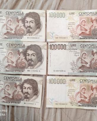 lotto 6 banconote da 100.000 lire