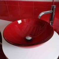 lavabo da appoggio in vetro rosso 