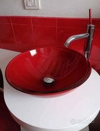 lavabo da appoggio in vetro rosso 