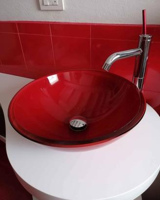 lavabo da appoggio in vetro rosso 